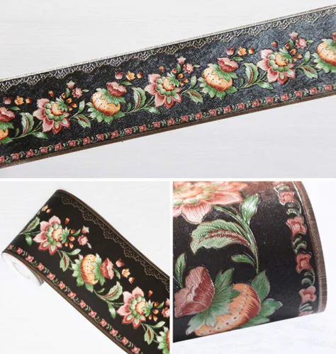 Miniatura 2 de UPREDO Papel tapiz decorativo 3D con moldura floral, borde impermeable para pared, techo, para baño, cocina, azulejos en muro, 4 pulgadas por 16.4