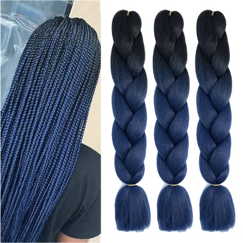Miniatura 16 de Xiaofeng Extensiones de cabello trenzado coloridas Ombre de 61 cm, 3 unidades, trenzas Jumbo de alta temperatura para trenzas en zigzag y trenzas