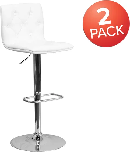Miniatura 4 de Flash Furniture Taburete de bar contemporáneo de vinilo gris capitoné con botones y altura ajustable con base cromada