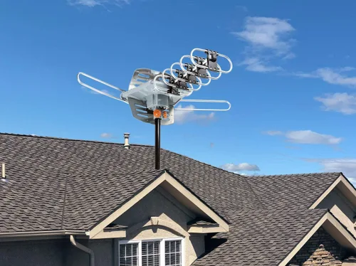 Miniatura 7 de Five Star Antena HDTV amplificada OTA de rotación de 360 grados motorizada para exteriores de 150 millas para 2 televisores - Canales UHF/VHF/1080P