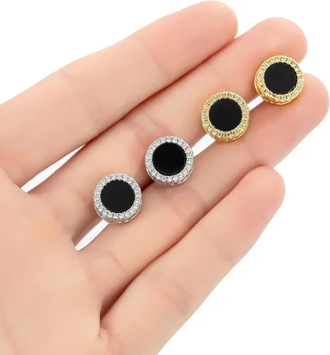 Miniatura 4 de RANKEEF Aretes para hombre, aretes para hombre, chapados en oro de 18 quilates, hipoalergénicos, redondos, con circonita cúbica, hip hop, cruz
