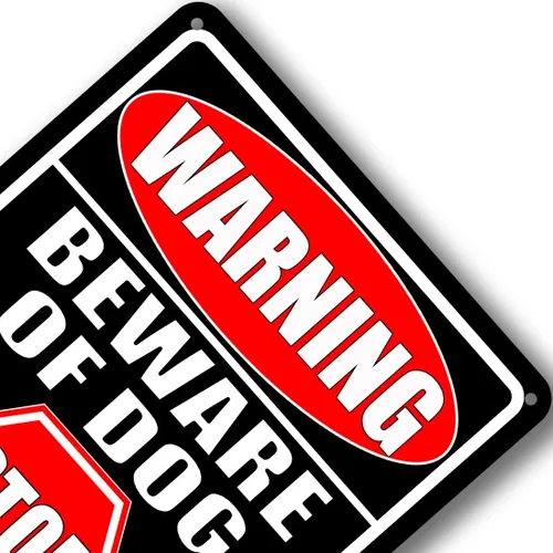 Miniatura 7 de Letreros de metal con texto en inglés "Beware Of Dog" para valla (paquete de 2) letreros de metal para decoración de perros, advertencia de jardín