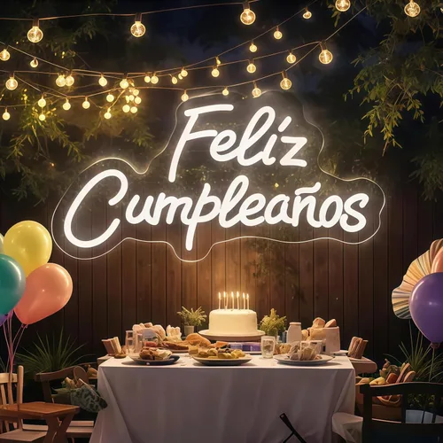 Letrero de neón personalizado con texto en inglés «Feliz Cumpleaños», luz LED de pared para cumpleaños, decoración de fiestas, patio trasero,