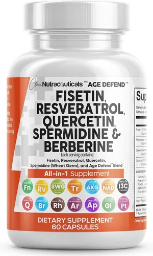 Clean Nutraceuticals Fisetina Quercetina Resveratrol con Espermidina Extracto de Germen de Trigo - Suplemento de Salud para Adultos Longevidad con