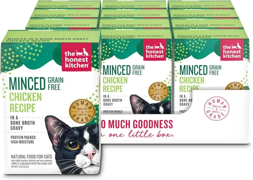 The Honest Kitchen Human Grade - Alimento húmedo picado para gatos con caldo de pollo en hueso, 5.5 onzas (paquete de 12)