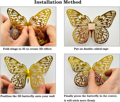 Miniatura 7 de Meikeer Decoración de pared de mariposa 3D, 48 piezas, 4 estilos y 3 tamaños, calcomanías de pared extraíbles para cumpleaños, fiestas, decoraciones