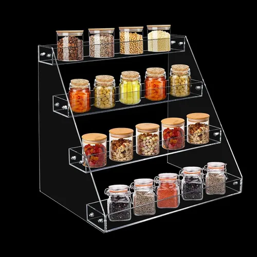 Miniatura 3 de PMMASTO Estante de especias escalonado, organizador de condimentos, estantes verticales de acrílico transparente para encimera, gabinete, despensa