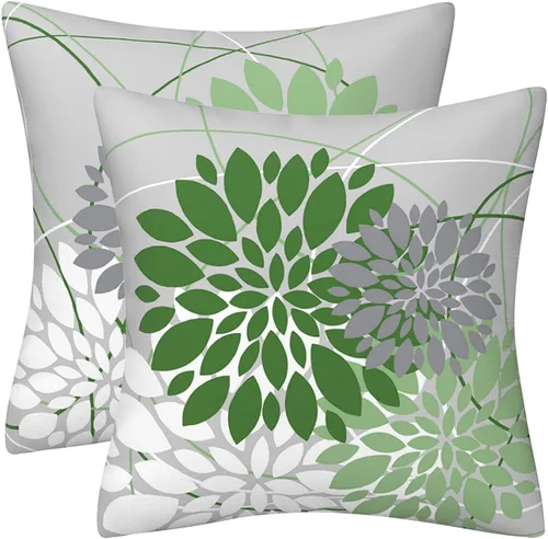 Drmstow Juego de 2 fundas de almohada verde salvia de 18 x 18 pulgadas, para primavera y verano, dalia, geométricas, florales, elegantes, cuadradas,
