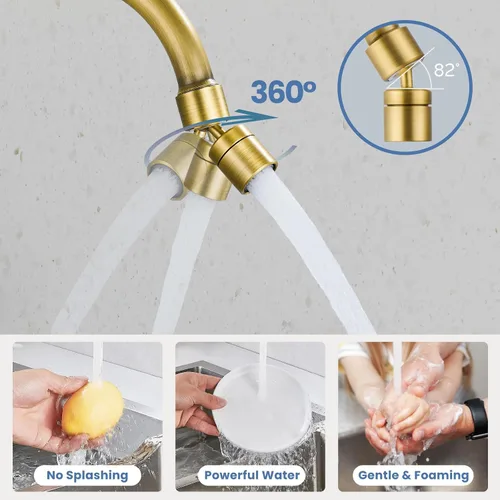 Miniatura 4 de Airuida Grifo de cocina de montaje en pared con rociador, grifo de fregadero de cocina montado en la pared, asas dobles cruzadas, boquilla giratoria