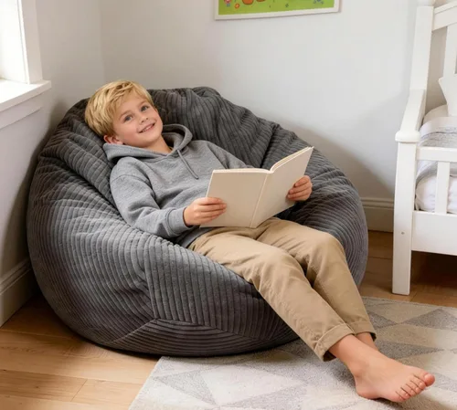 ENBAOHUI Sillas puff con espuma viscoelástica para niños, adolescentes y niños pequeños, sillón de piel sintética con asa, gris