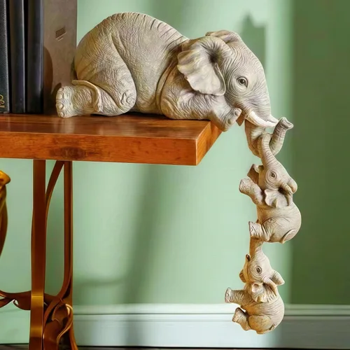 Miniatura 8 de Juego de 3 piezas de estatua de decoración de elefante, madre y dos bebés colgantes, adornos para sala de estar, dormitorio, decoración del hogar