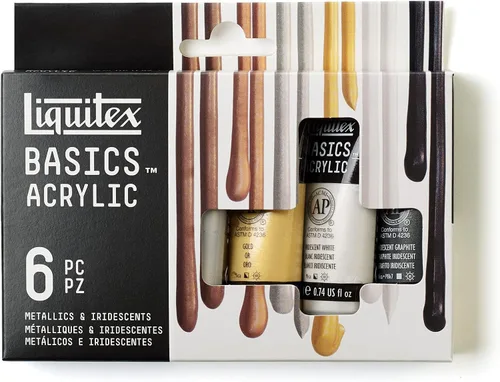 Liquitex BASICS - Juego de pintura acrílica de 6 tubos, 0.74 onzas, metálico e iridiscente