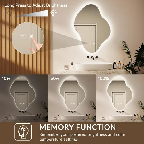 Miniatura 3 de Espejo de pared de baño irregular, espejo de baño LED asimétrico con luces, espejo retroiluminado antivaho con iluminación regulable de 3