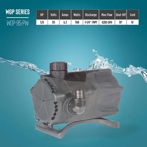 Miniatura 7 de Little Giant WGP-95-PW 115 voltios, 4280 GPH Bomba sumergible de cascada y estanque de accionamiento directo de doble descarga, color negro, 566407