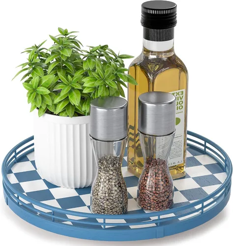 Miniatura 57 de Marble Lazy Susan - Tocadiscos para mesa, bandeja redonda de mármol de grano de madera antigua de 10 pulgadas para mesa de comedor, encimera de Negro