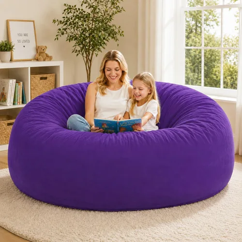 Miniatura 10 de Funda para silla de puf gigante para adultos (sin relleno, solo funda), cómoda funda de terciopelo holandés de 6 pies, funda de sofá mullida