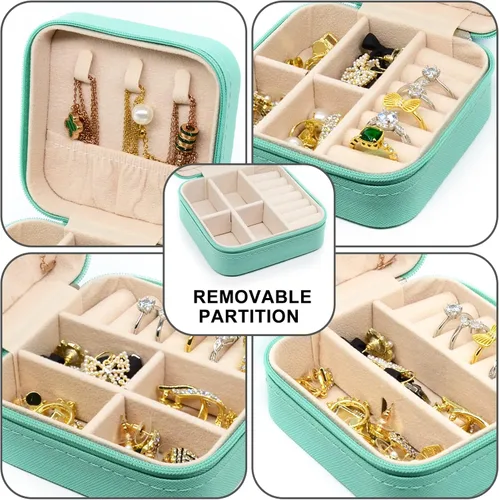 Miniatura 12 de KEINE MARKE Joyero pequeño, estuche portátil de viaje para anillos, colgantes, aretes, collares, organizador de pulseras, cajas de almacenamiento, 1