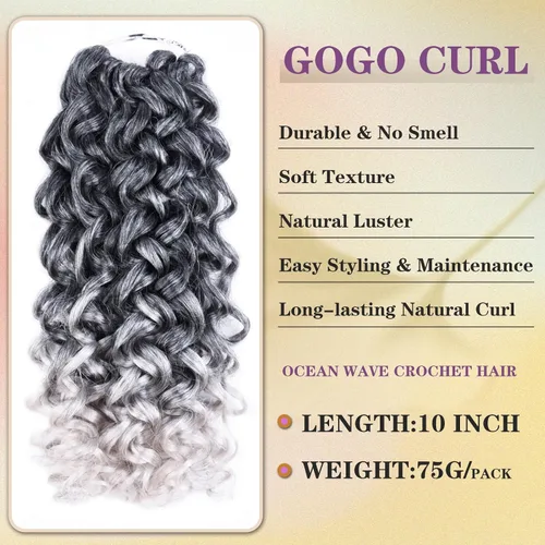 Miniatura 2 de Silke - Paquete de 6 extensiones de cabello rizado Gogo rizado con ondas oceánicas para mujeres (10 pulgadas, Tgris)