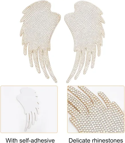 Miniatura 3 de 1 par de alas con diamantes de imitación, parches bordados para planchar, para mochila, ropa, parches de cristal, alas angulares brillantes, parche
