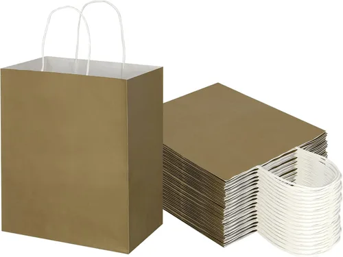 Miniatura 13 de Toovip - Paquete de 50 bolsas de papel kraft negro mediano de 8"x4.75"x10" con asas a granel, bolsas de papel para envolver regalos para recuerdos