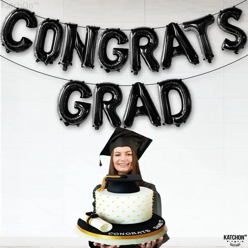 Miniatura 2 de Decoraciones de graduación 2026 Globos negros de graduación de felicitaciones – 16 pulgadas Cartel negro de felicitaciones graduadas Cartel