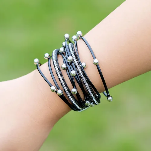 Miniatura 7 de FANCY SHINY Pulsera de cuero con cuentas bohemias, pulseras góticas apilables con cierre magnético
