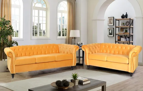 Miniatura 3 de RARZOE Chesterfield - Juego de sofá biplaza, beige, espuma, 1+2 plazas, 67 pulgadas de ancho x 32 pulgadas de profundidad x 27 pulgadas de alto