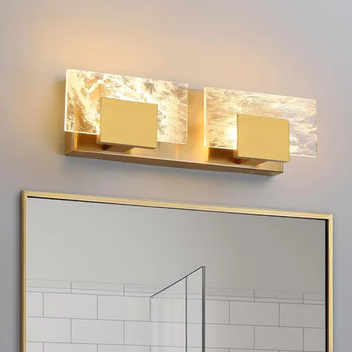 Luz LED para Tocador de Baño: Accesorios de Iluminación Modernos de Acrílico en Dorado Cepillado de 16 pulgadas - 2 Luces Contemporáneas de Acabado