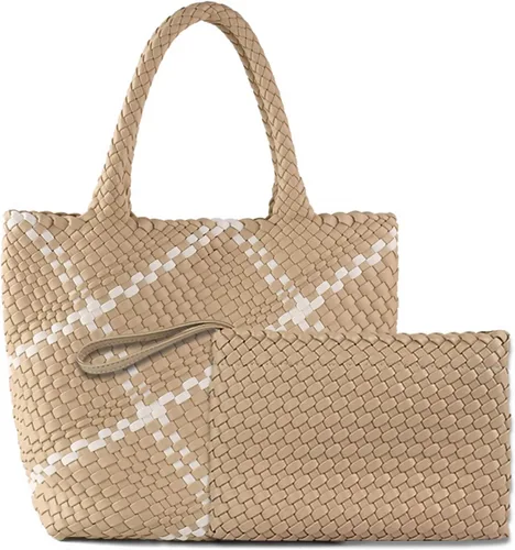 Bolsa tejida para mujer, de piel vegana, grande, de verano, playa, viaje, bolso de mano y bolso de mano retro hecho a mano