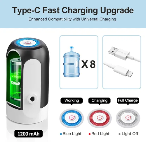 Miniatura 4 de Dispensador de botellas de agua de 5 galones Joyhill, bomba de botella de agua de carga USB, bomba dispensadora de agua portátil para acampar Blanco