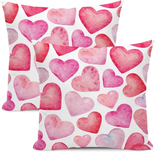 Miniatura 11 de AEIOAE - Juego de 2 fundas de almohada de San Valentín, de 16 x 16 pulgadas, rojo, con diseño de corazón de amor, fundas de almohada decorativas