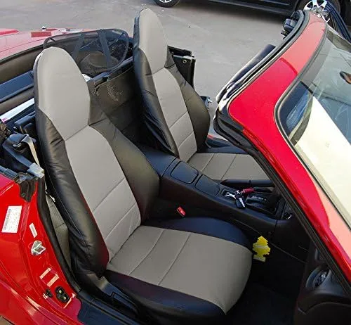 Miniatura 9 de Iggee Diseñado para Mazda Miata 2001-2005, Beige - Funda de asiento de piel sintética hecha a medida, ajuste original