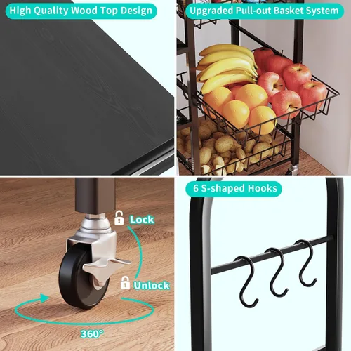 Miniatura 8 de HapiRm - Carrito rodante de cocina con microondas de 4 niveles - Soporte de mesa para microondas con cestas extraíbles, estante de almacenamiento