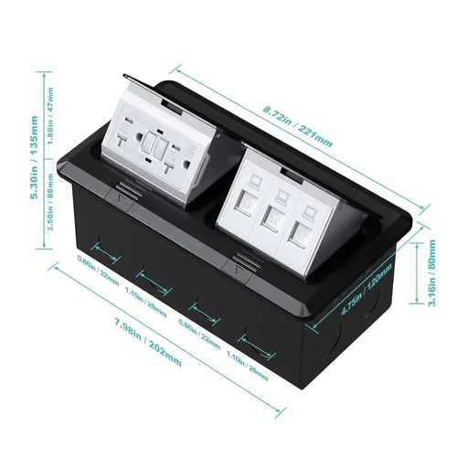 Miniatura 5 de WEBANG Kit eléctrico de caja de piso doble emergente, salida de receptáculo GFCI de acero inoxidable de 20 amperios, resistente a la intemperie