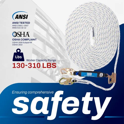Miniatura 3 de Ensamble de Línea de Vida Vertical Palmer Safety - Arnés de Cuerda de 25 Pies de Seguridad con Agarre de Cuerda - Kit de Protección contra Caídas