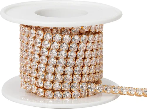 Miniatura 36 de 1 yarda de cadena estrecha de diamantes de imitación de zircón de cristal, adorno rectangular de cuentas para costura, manualidades, decoración