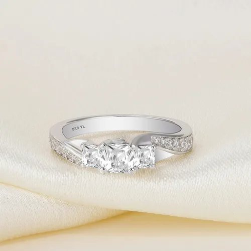Miniatura 5 de YL - Anillos de boda de plata de ley para mujer, 3 piedras de nacimiento transparentes