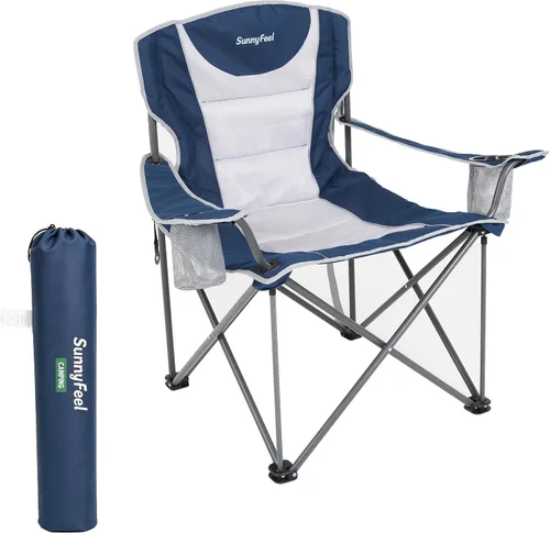 Miniatura 10 de SUNNYFEEL Silla de campamento de gran tamaño para adultos grandes y altos, silla de campamento plegable resistente que soporta 500 libras, silla