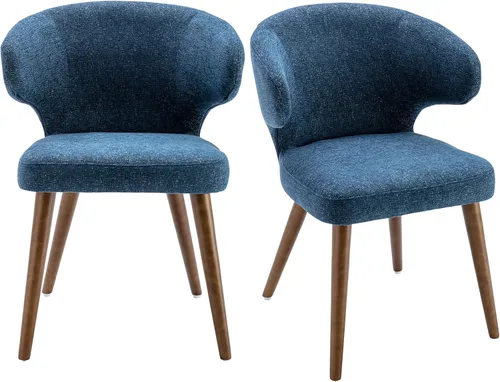 Miniatura 7 de VESCASA Juego de 2 sillas de comedor modernas de felpilla con patas de madera, sillas laterales tapizadas con respaldo curvado para comedor/sala