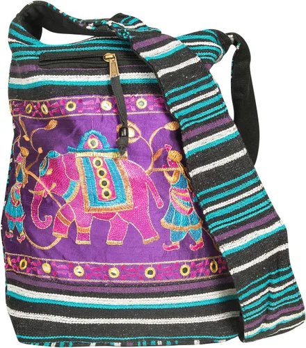 TribeAzure - Bolso bandolera de algodón con diseño de elefante, estilo hobo, estilo bohemio, hippie, libro, amplio, colorido, espacioso e informal