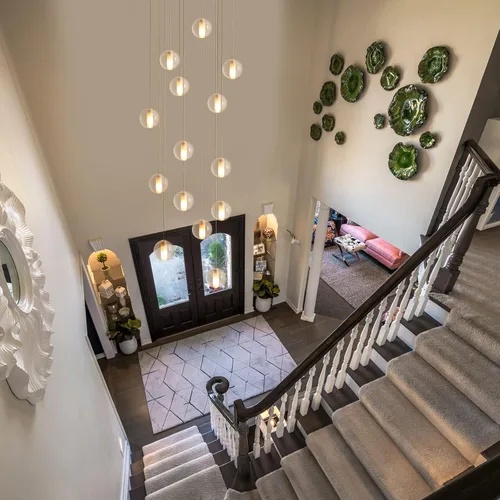 Miniatura 2 de Lámpara de escalera de 14 luces para techo alto, lámpara colgante de gota de lluvia de cristal moderno ajustable larga y grande para escaleras, sala