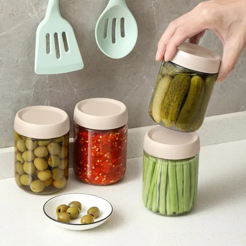 Miniatura 5 de NETANY Paquete de 6 tarros de vidrio de 16 onzas con tapas herméticas, recipientes de avena con tapas, tarros de ensalada Mason de boca ancha