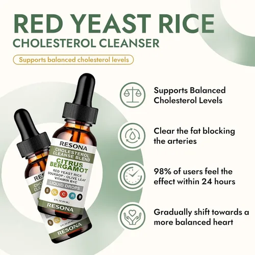 Miniatura 3 de RESONA Gotas de arroz de levadura roja, mezcla de apoyo de colesterol de alta absorción con bergamota cítrica, hoja de olivo y guanábana - Natural