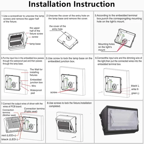 Miniatura 6 de Luz LED de Pared de Amanecer a Anochecer de 150W, 21000LM Equivalente a HPS/HID de 800-1000W, Iluminación de Seguridad Comercial Exterior de 5000K