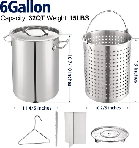 Miniatura 4 de ARC Olla de 32 cuartos de galón para hervir mariscos y estufa de propano para exteriores, olla de acero inoxidable para hervir cangrejos con cesta