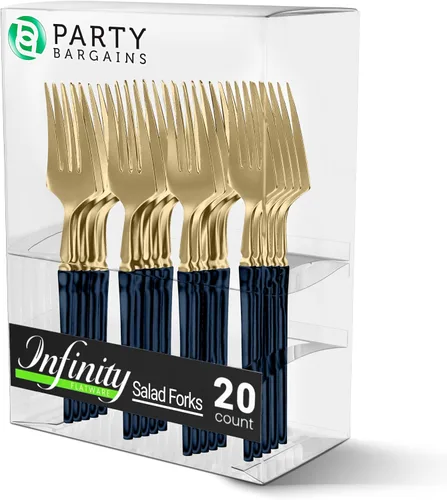 Miniatura 42 de Party Bargains Juego de cubiertos negros de plástico desechable, utensilios de diseño moderno infinito, paquete de 40: 16 tenedores, 8 cuchillos, 16