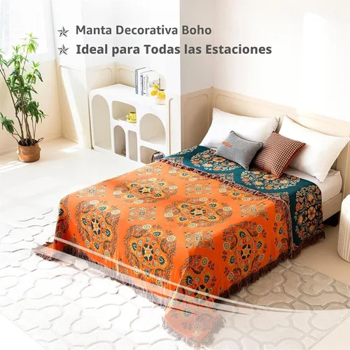 Miniatura 3 de Cobija para cama de estilo bohemio, 100 % algodón, ultra suave, edredón rústico, cobija de otoño, estampado floral, cobija grande rústica para sofá