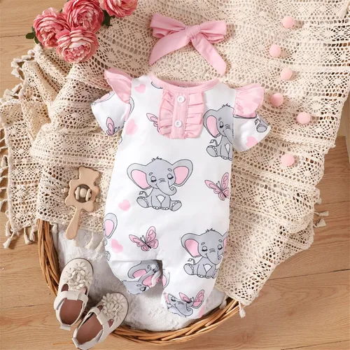 Miniatura 5 de Mameluco de manga corta con estampado de elefante para recién nacido, para primavera y verano