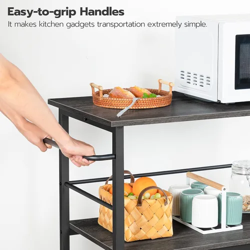Miniatura 6 de HOOBRO Isla de cocina con almacenamiento, isla de cocina industrial sobre ruedas y recintos laterales, carrito de cocina de 3 niveles con estación
