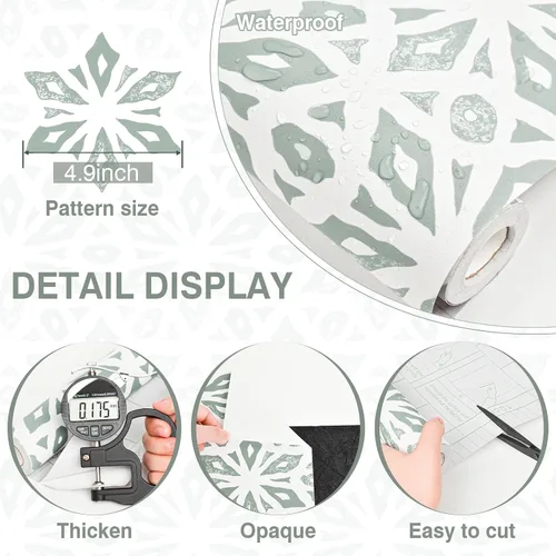 Miniatura 3 de MelunMer Papel tapiz de contacto verde para despegar y pegar, papel de contacto bohemio para armarios, papel tapiz autoadhesivo extraíble